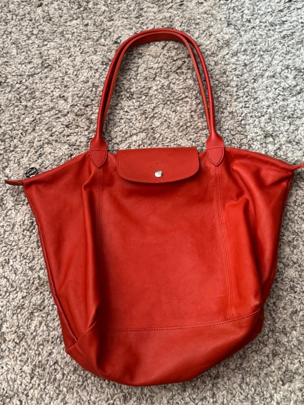 Longchamp Le Pliage Cuir Leather tote. Burnt red